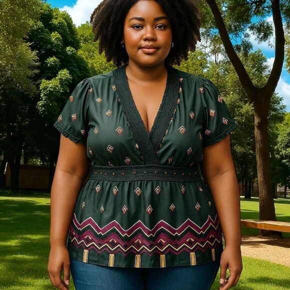 Torrid Satin Babydoll Top Plus Sz 1X Short Puff Sleeves Smocking Office Career.  - Picture 1 of 16